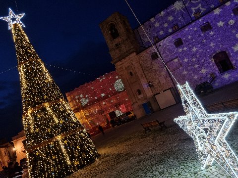 ALBERO CARPET VERDE con Fiocchi o Stelle 12 Mt Luminarie Natalizie per Piazze