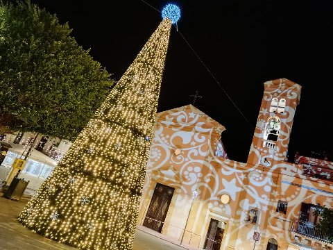 ALBERO CARPET VERDE con Fiocchi o Stelle 12 Mt Luminarie Natalizie per Piazze
