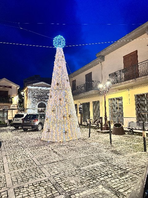 ALBERO INNEVATO CON STELLE 3D - 7 mt Luminarie Natalizie per Piazze