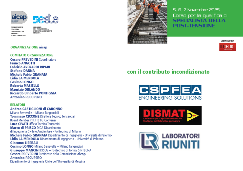 Corso per la qualifica di SPECIALISTA DELLA POST-TENSIONE