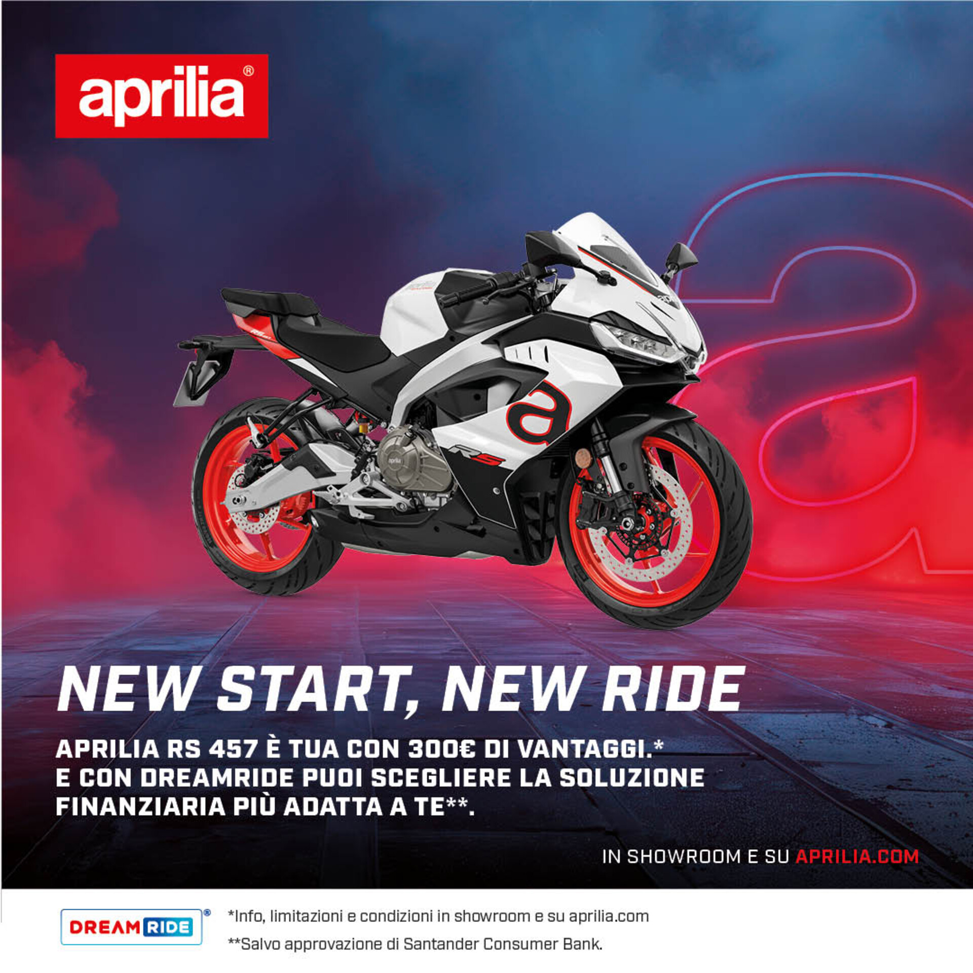 APRILIA RS 457 TUA CON 300€ DI VANTAGGI DA 80€ AL MESE (TAN 4,98%, TAEG 8,90%)