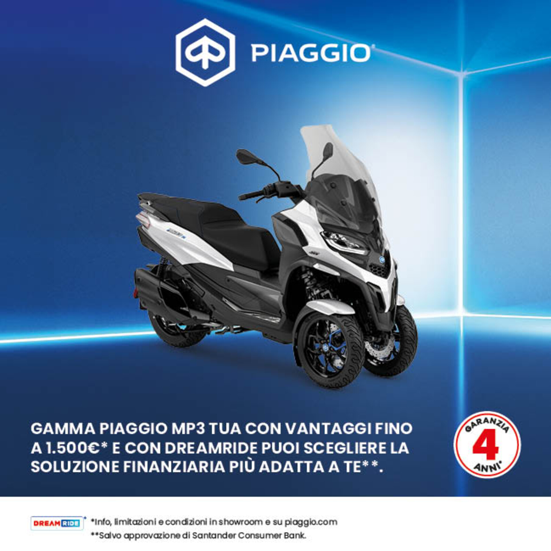 NUOVO PIAGGIO MP3 CON VANTAGGI FINO A 1.500€