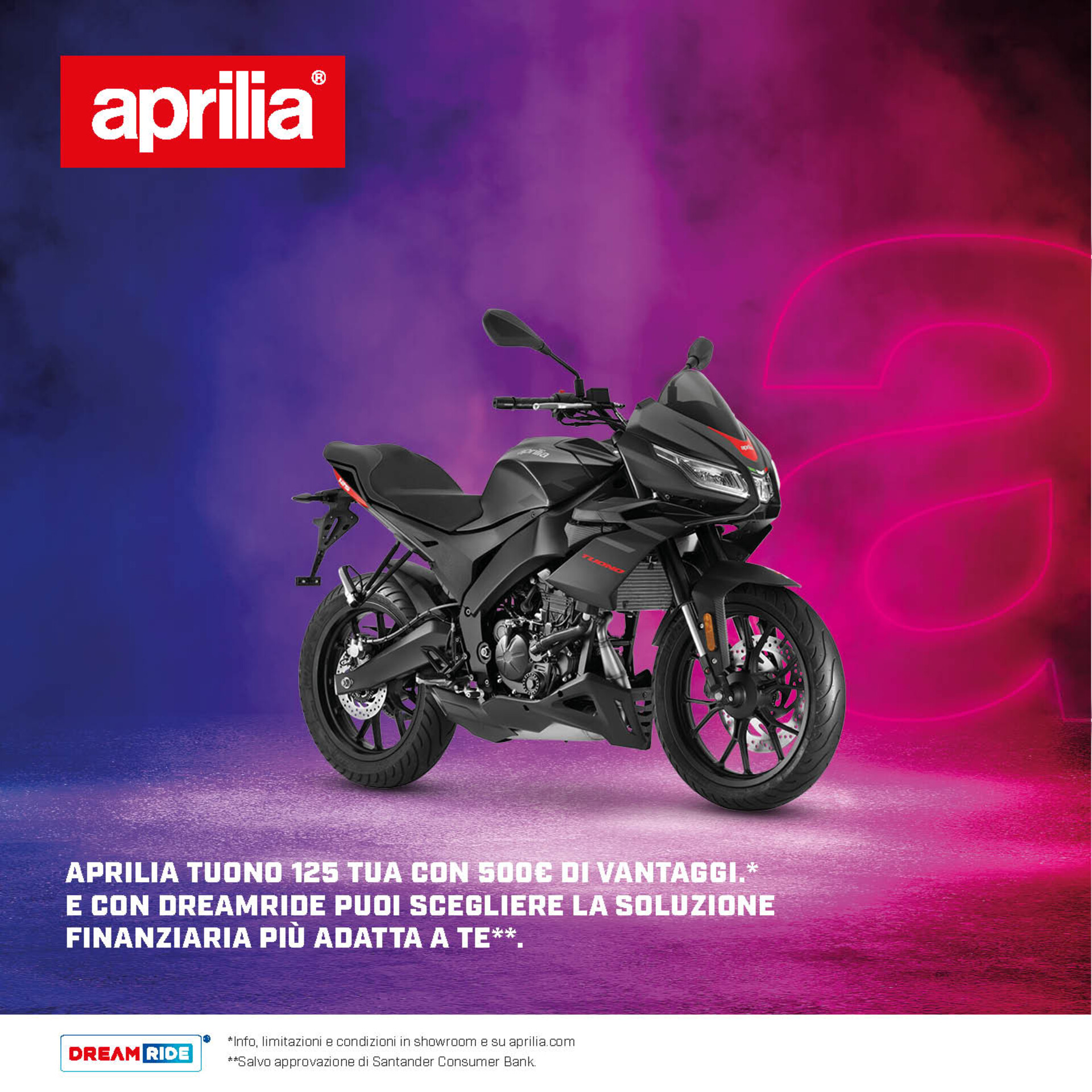 APRILIA TUONO 125 E RS 125 TUE CON 500€ DI VANTAGGI DA 70€ AL MESE (TAN 5,98%, TAEG 10,48%)