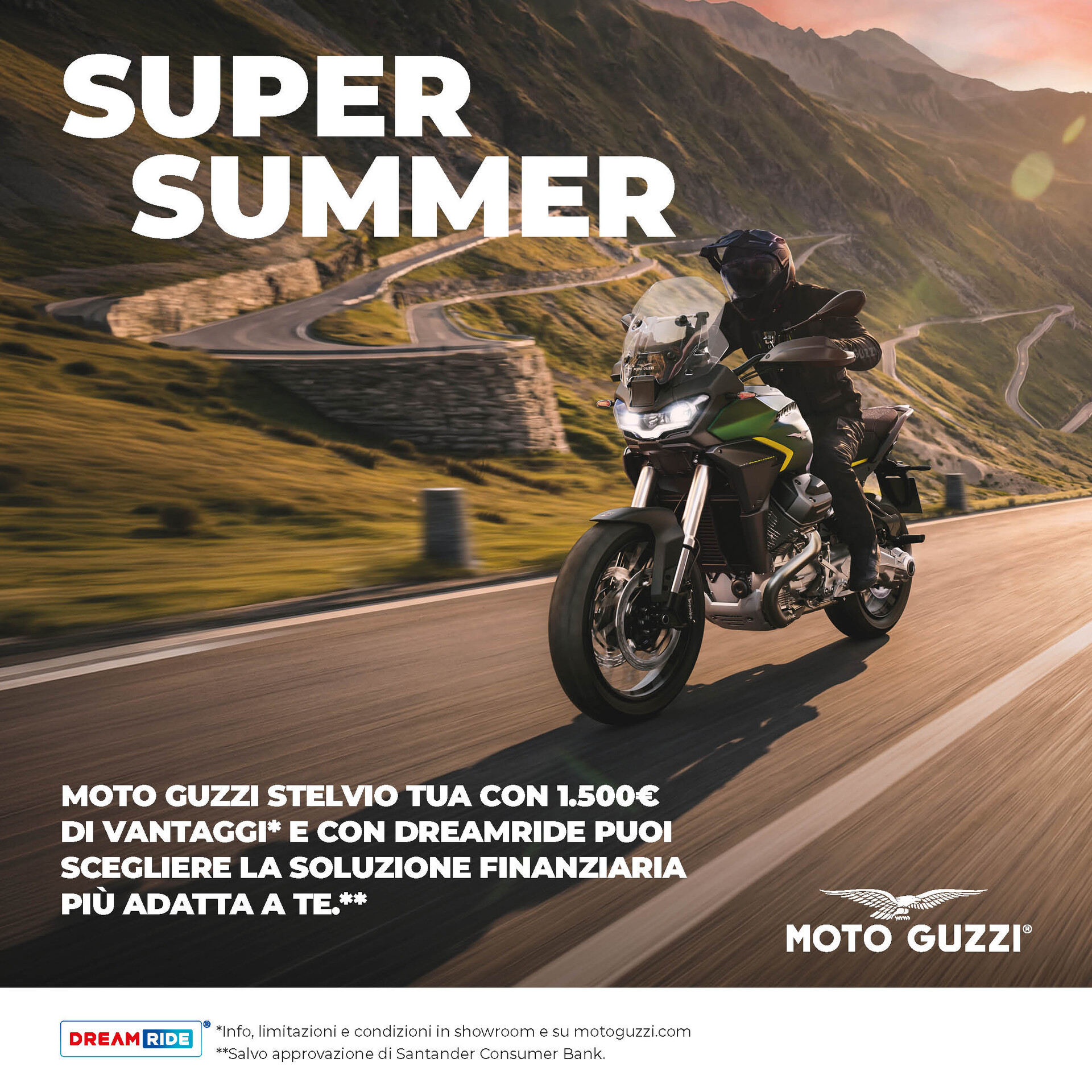 MOTO GUZZI STELVIO E' TUA CON 1.500€ DI VANTAGGI DA 150€ AL MESE (TAN 5,99%, TAEG 7,88%)