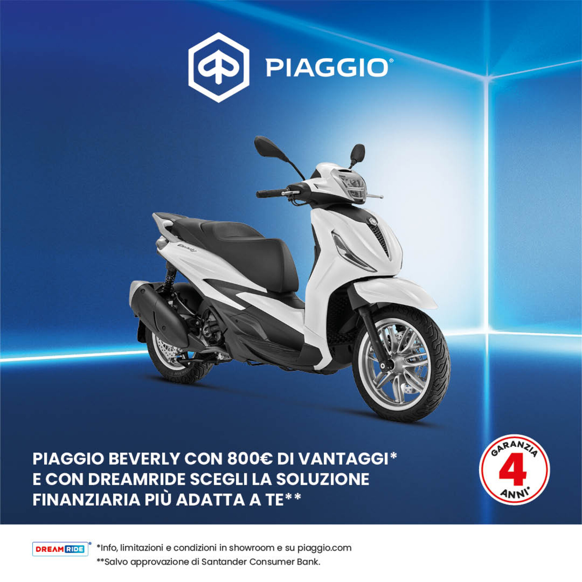 NUOVO PIAGGIO BEVERLY CON 800€ DI VANTAGGI,DA 199€ AL MESE (TAN 0,00%, TAEG 9,87%)