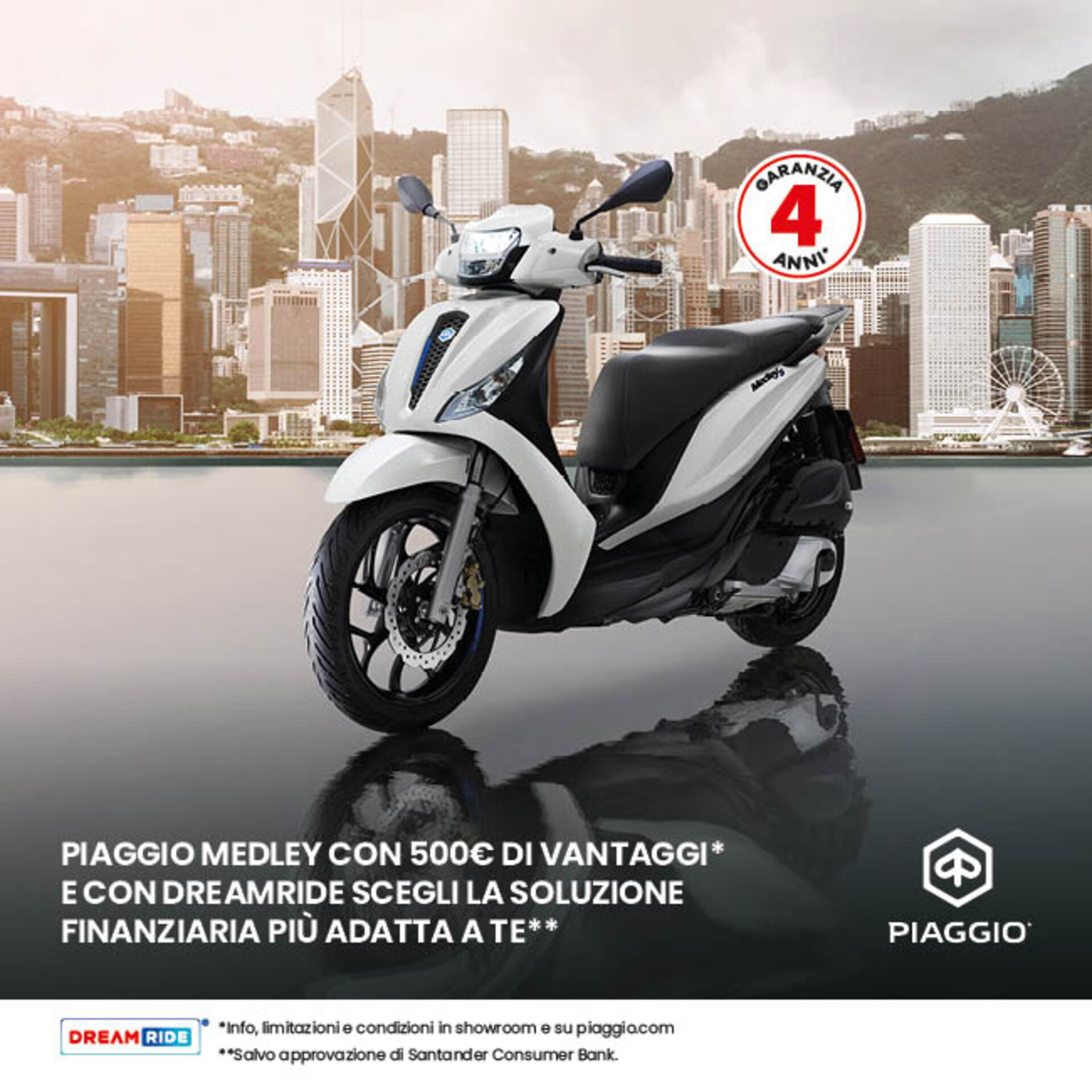 PIAGGIO MEDLEY CON 500€ DI VANTAGGI DA 109€ AL MESE (TAN 0,00%, TAEG 11,10%)