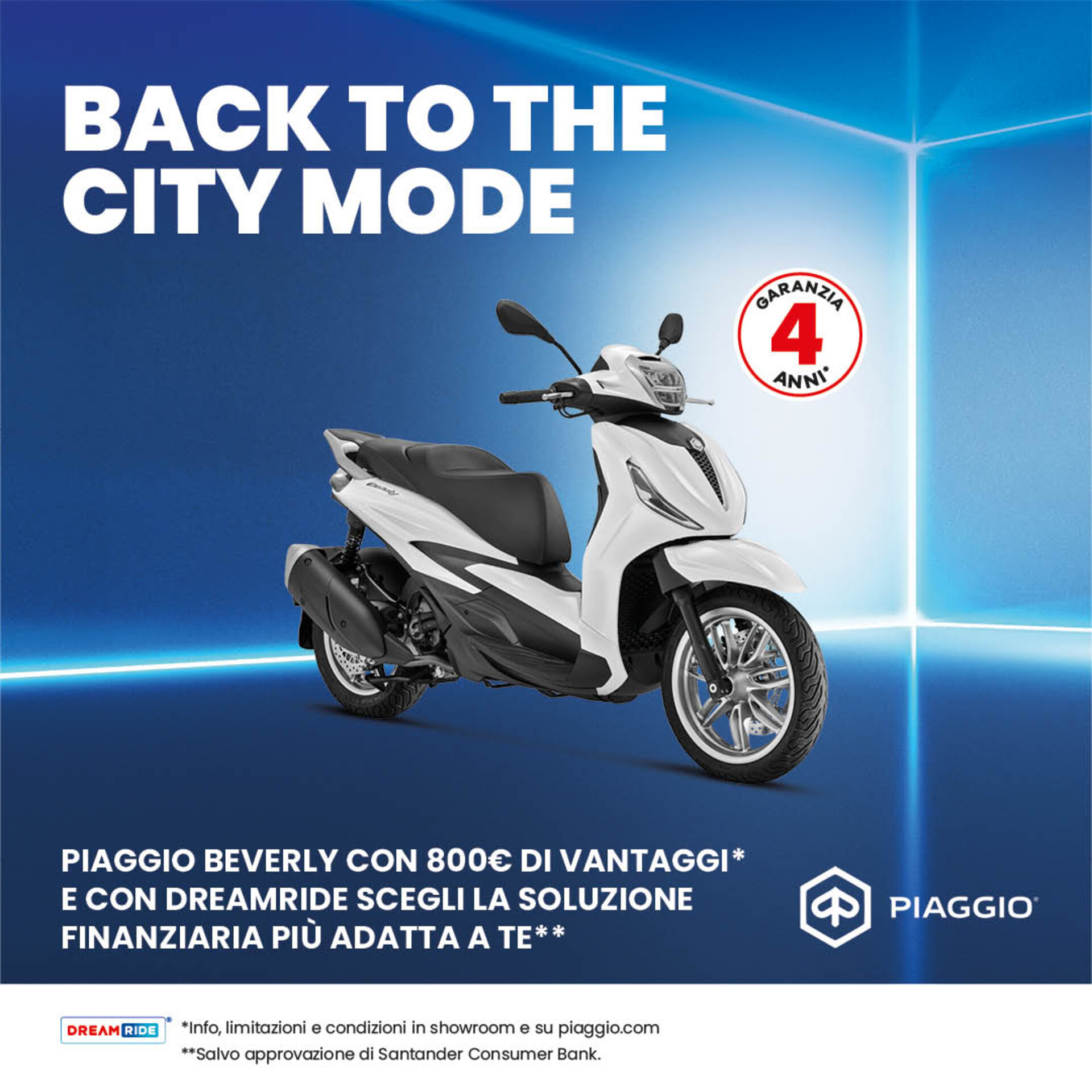 PIAGGIO BEVERLY CON 800€ DI VANTAGGI, INTERESSI ZERO (TAN 0,00%, TAEG 7,13%)