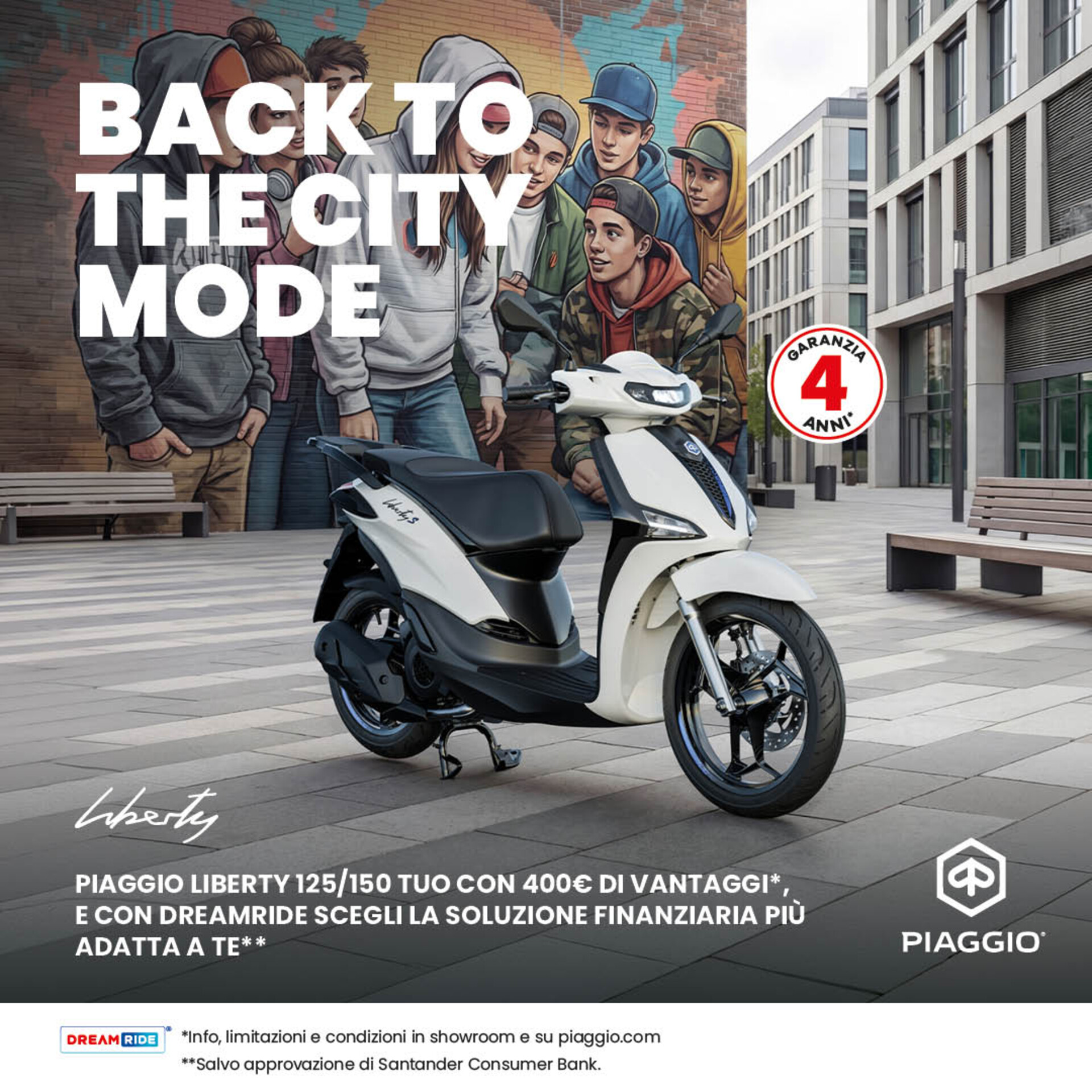 PIAGGIO LIBERTY 125/150 CON 400€ DI VANTAGGI, INTERESSI ZERO (TAN 0,00%, TAEG 10,37%)