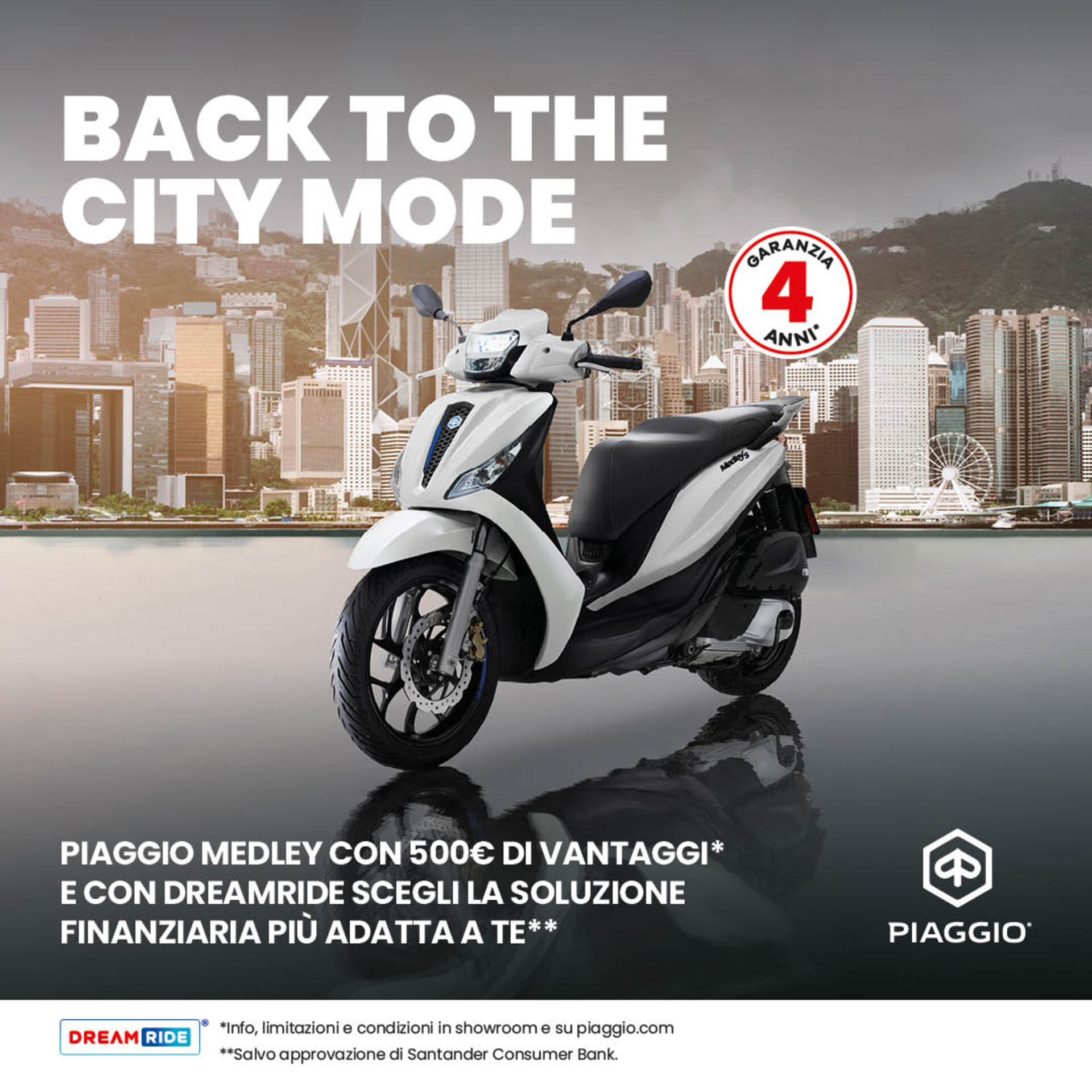 PIAGGIO MEDLEY CON 500€ DI VANTAGGI, INTERESSI ZERO (TAN 0,00%, TAEG 8,50%)