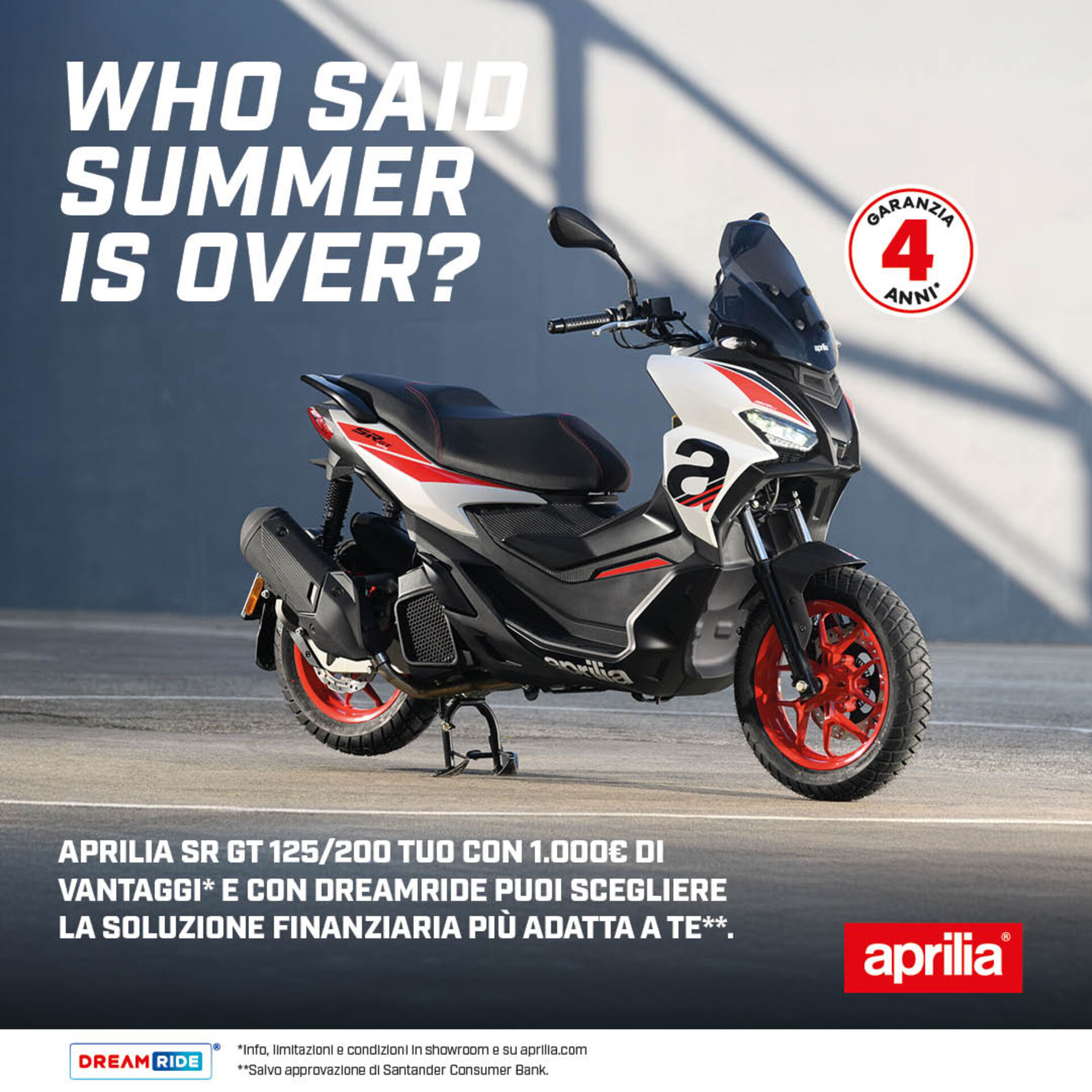 APRILIA SR GT 125/200 CON 1.000€ DI VANTAGGI, INTERESSI ZERO (TAN 0,00%, TAEG 8,50%)