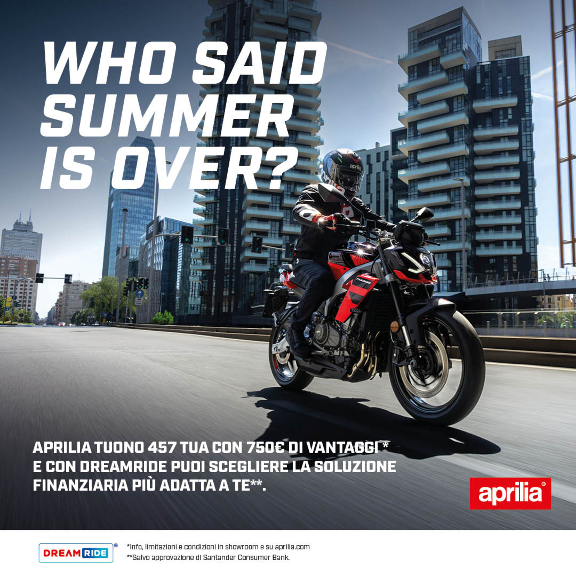APRILIA TUONO 457 CON 750€ DI VANTAGGI DA 80€ AL MESE (TAN 4,99%, TAEG 9,14%)