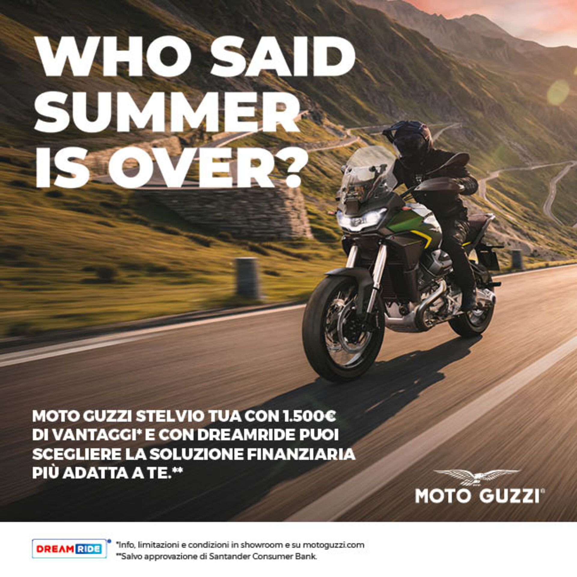 MOTO GUZZI STELVIO E' TUA CON 1.500€ DI VANTAGGI DA 169€ AL MESE (TAN 5,99%, TAEG 8,69%)