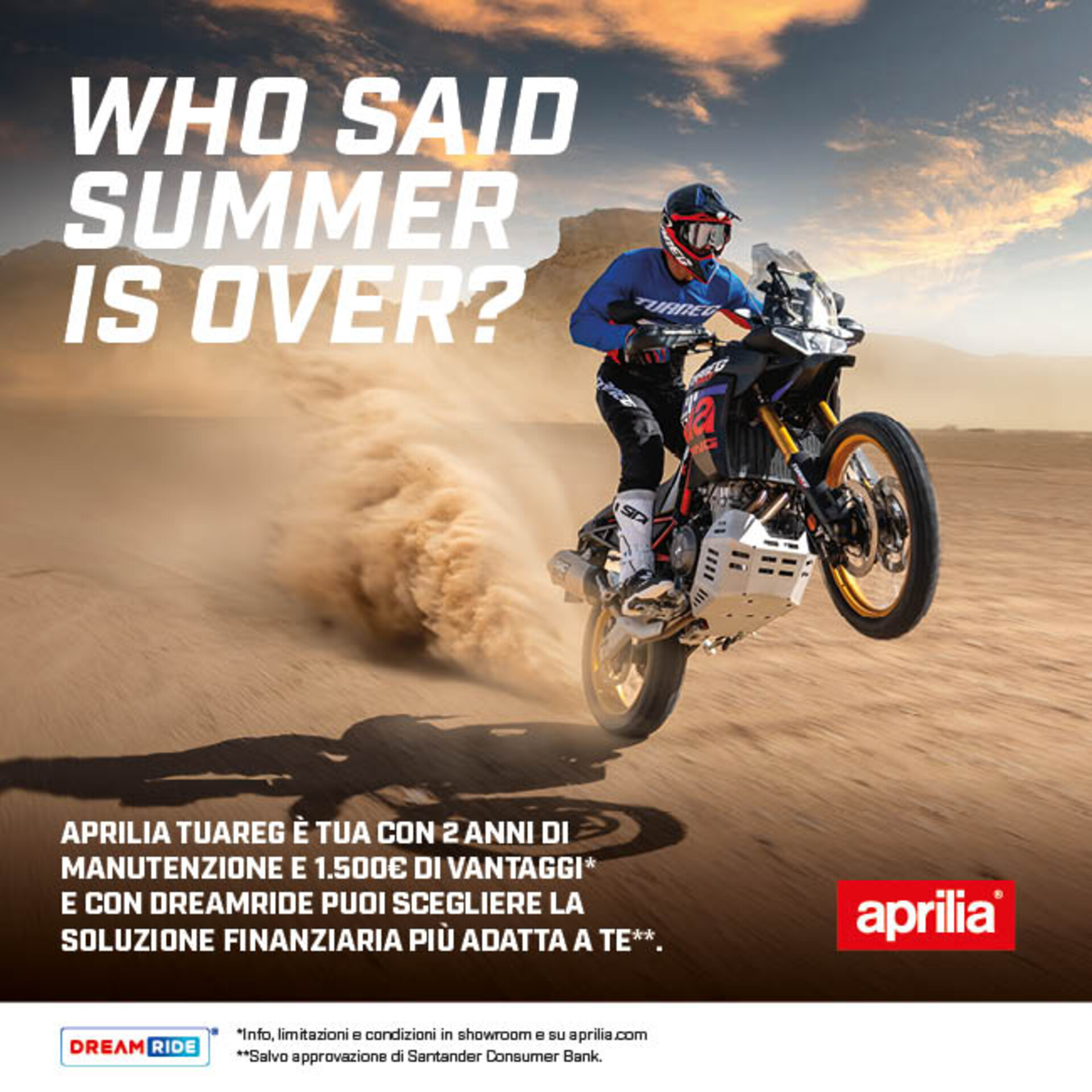 APRILIA TUAREG E’ TUA CON 2 ANNI DI MANUTENZIONE E 1.500€ DI VANTAGGI DA 119€ AL MESE