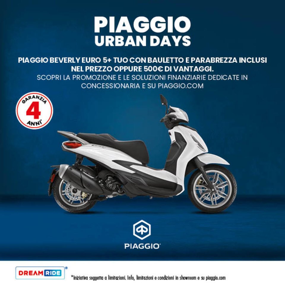 PIAGGIO BEVERLY TUO DA 99€ AL MESE (TAEG 9,61%) CON BAULETTO E PARABREZZA INCLUSI O 500€ DI VANTAGGI