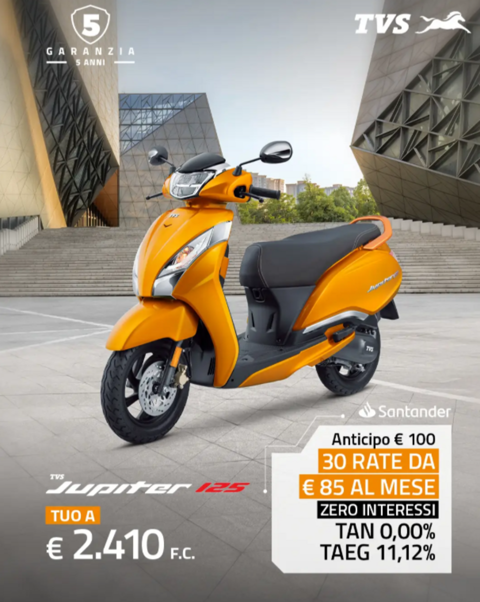 TVS Jupiter 125 è tua a soli €85 al mese!