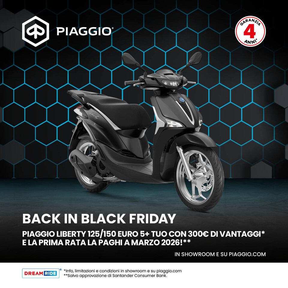 PIAGGIO LIBERTY 125/150cc TUO CON 300€ DI VANTAGGI, SENZA INTERESSI E LA PRIMA RATA A GENNAIO 2026.