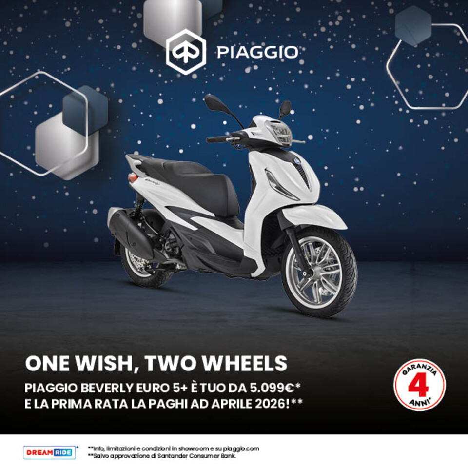PIAGGIO BEVERLY TUO DA 5.099€, SENZA INTERESSI E LA PRIMA RATA A GENNAIO 2026.