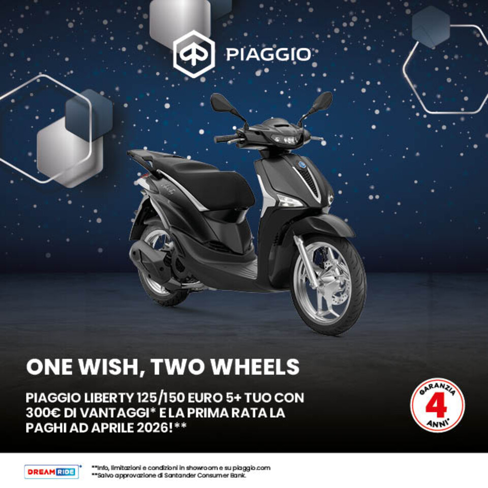 PIAGGIO LIBERTY 125/150cc TUO CON 300€ DI VANTAGGI, SENZA INTERESSI E LA PRIMA RATA A GENNAIO 2026.