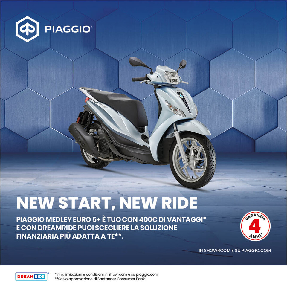PIAGGIO MEDLEY TUO CON 400€ DI VANTAGGI E RATE DA 119€ AL MESE (TAN 3,48%, TAEG 11,53%)