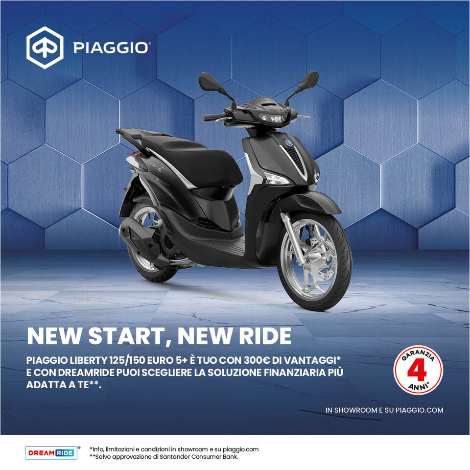 PIAGGIO LIBERTY 125/150 A PARTIRE DA 89€ AL MESE (TAN 3,48%, TAEG 11,59%) CON 300€ DI VANTAGGI