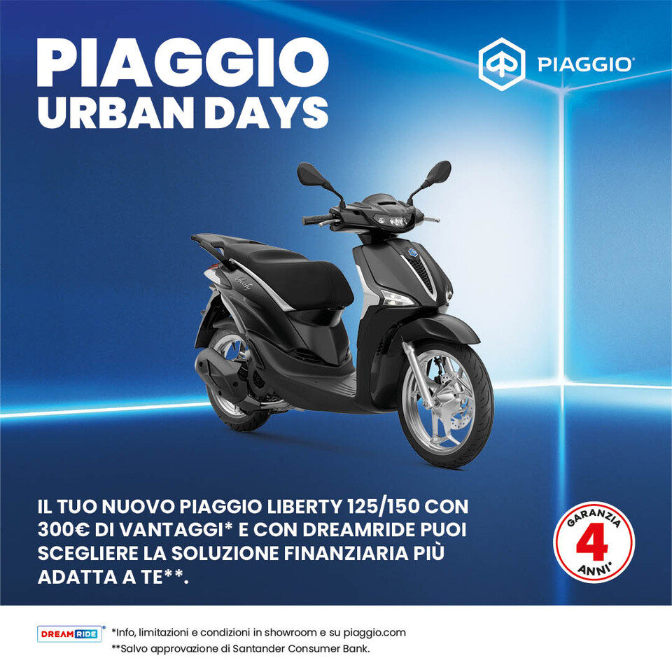 NUOVO PIAGGIO LIBERTY 125/150 A PARTIRE DA 89€ AL MESE (TAN 3,48%, TAEG 11,59%) CON 300€ DI VANTAGGI