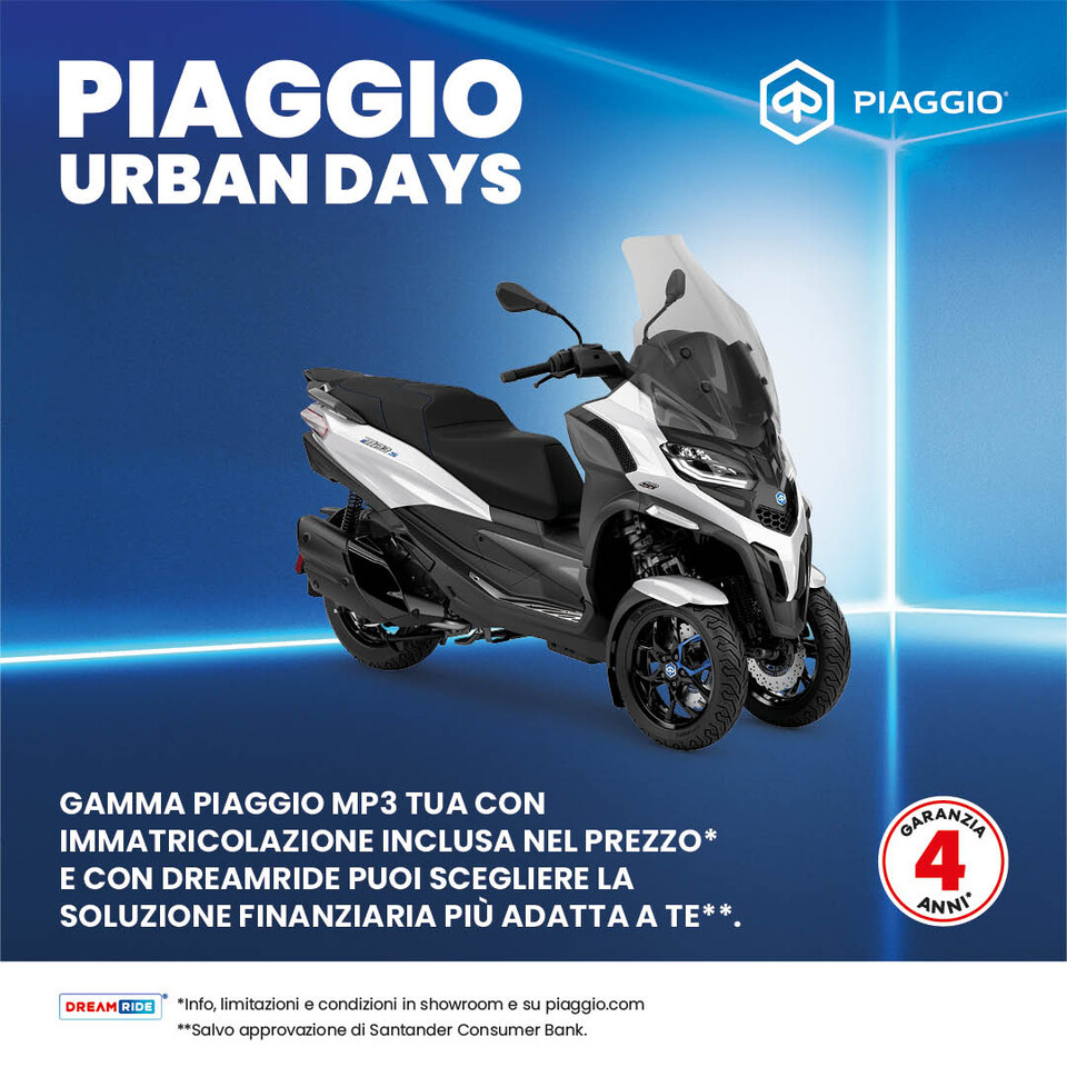 NUOVO PIAGGIO MP3 A PARTIRE DA 209€ AL MESE (TAN 3,49%, TAEG 9,11%) CON IMMATRICOLAZIONE INCLUSA