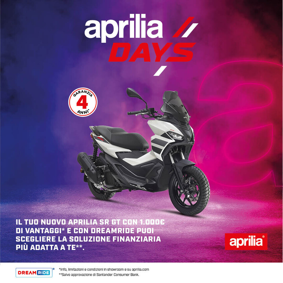 IL TUO NUOVO APRILIA SR GT 125/200 DA 99,50€ AL MESE (TAN 3,49%, TAEG 12,69%) CON 1.000€ DI VANTAGGI