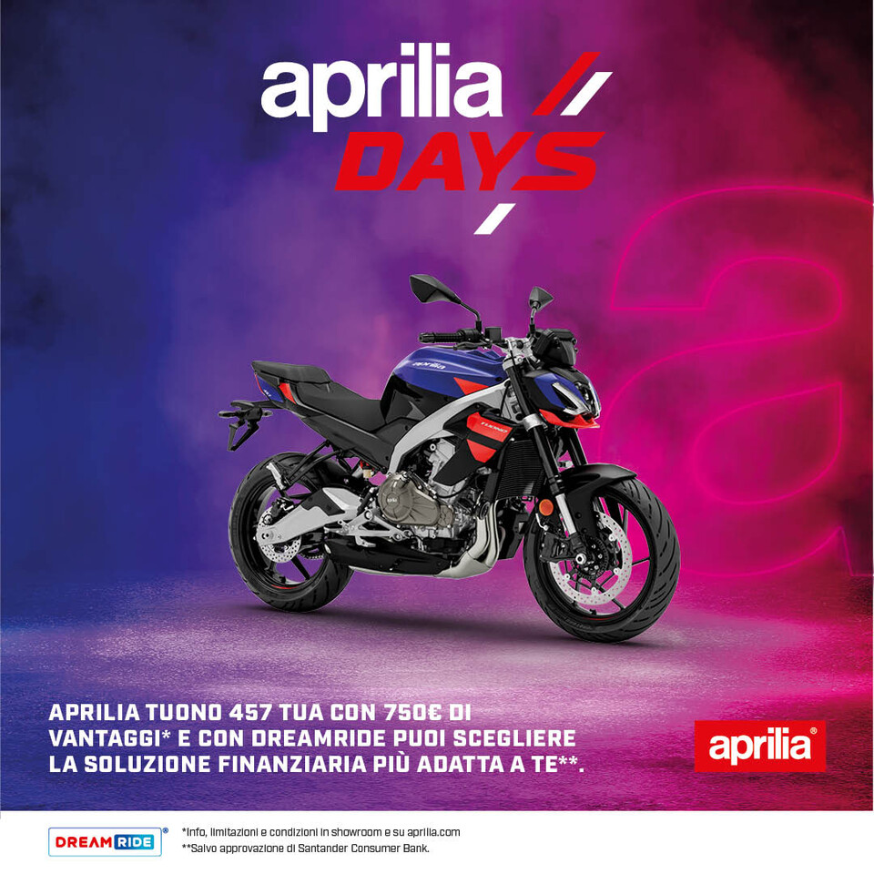 APRILIA TUONO 457 DA 109€ AL MESE (TAN 4,98%, TAEG 8,60%) CON 750€ DI VANTAGGI