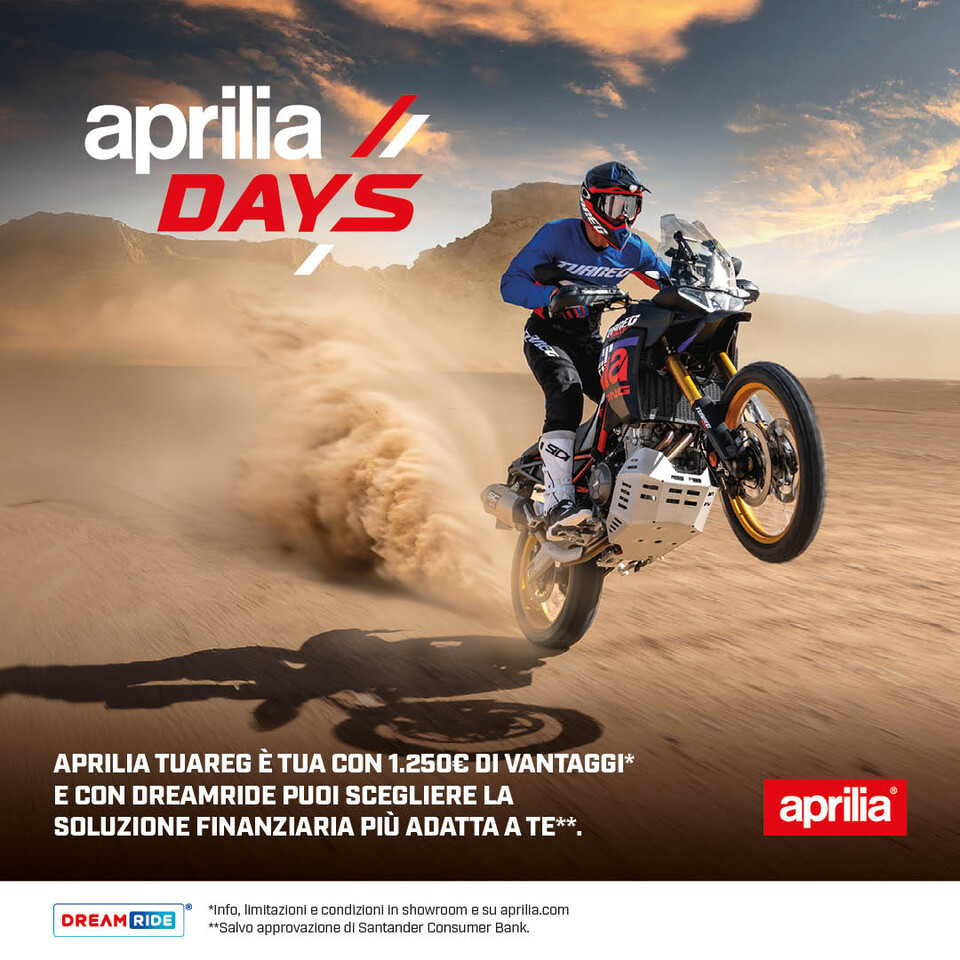 APRILIA TUAREG E’ TUA DA 189,50€ AL MESE (TAN 5,98%, TAEG 8,05%) CON 1.250€ DI VANTAGGI