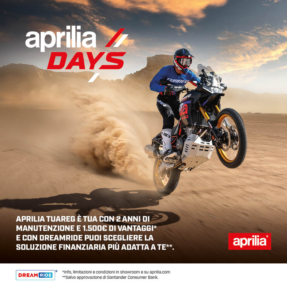 APRILIA TUAREG E’ TUA DA 189,50€ AL MESE (TAN 5,98%, TAEG 8,05%) CON 2 ANNI DI MANUTENZIONE E 1.500€