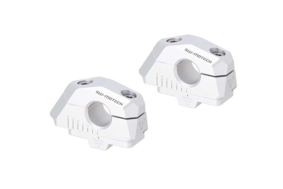 RISER MANUBRIO INCLINATO REGOLABILE PER Ï¿½-A=25MM. SPOSTABILE 5/10/15/20/25/30 MM. ARGENTO. SW-MOTECH