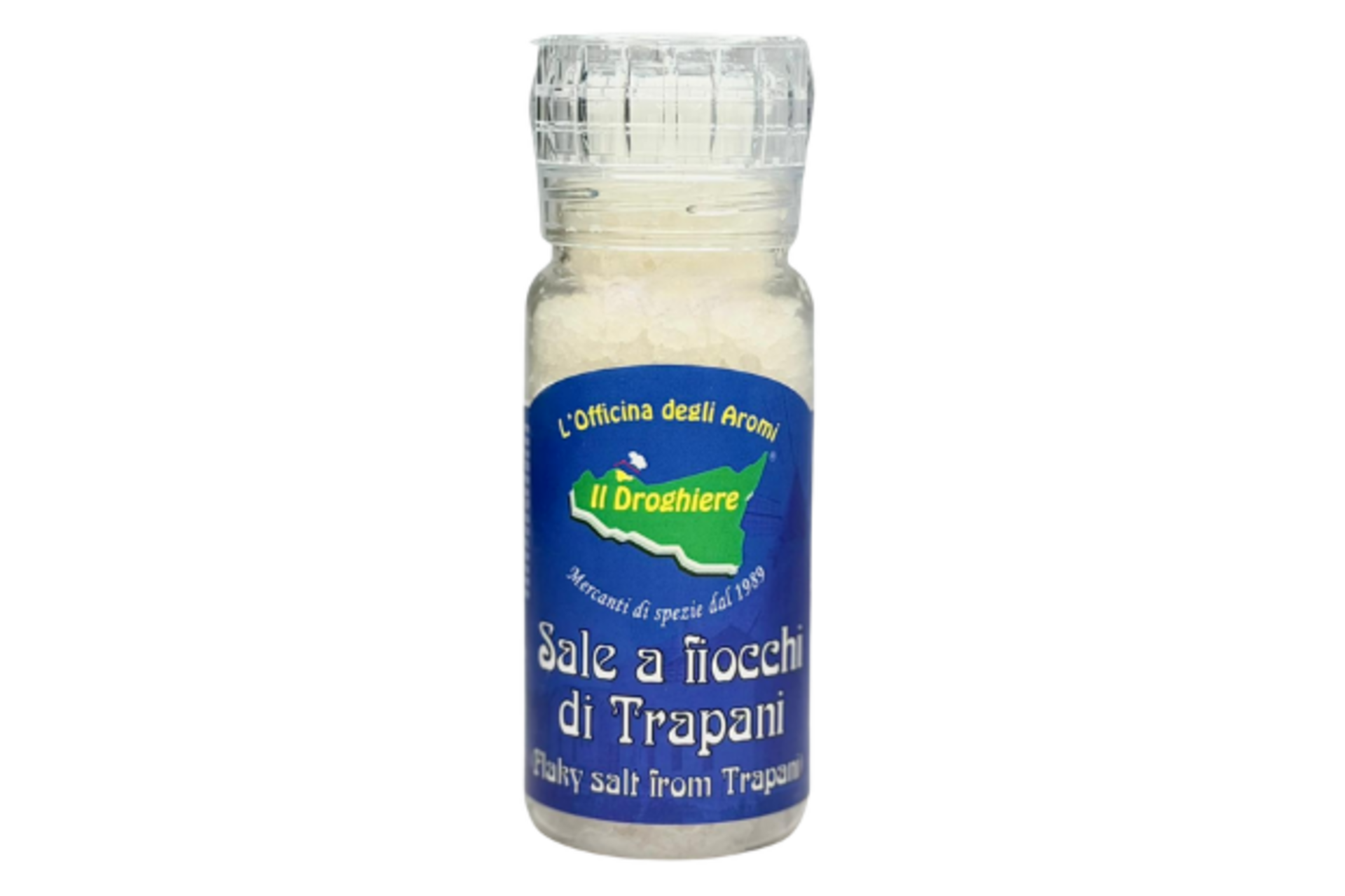 Sale a fiocchi di Trapani in barattolo con tappo "macina"