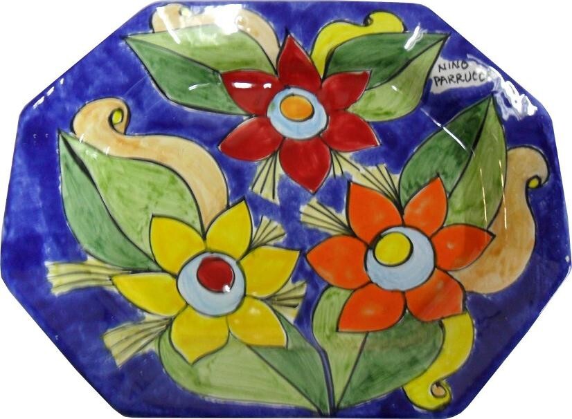 Piatto ottagonale fondo - varie misure e decori Nino Parrucca in ceramica