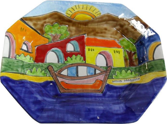 Piatto ottagonale fondo - varie misure e decori Nino Parrucca in ceramica