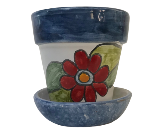 Vasetto con sottovaso vari decori in ceramica Nino Parrucca