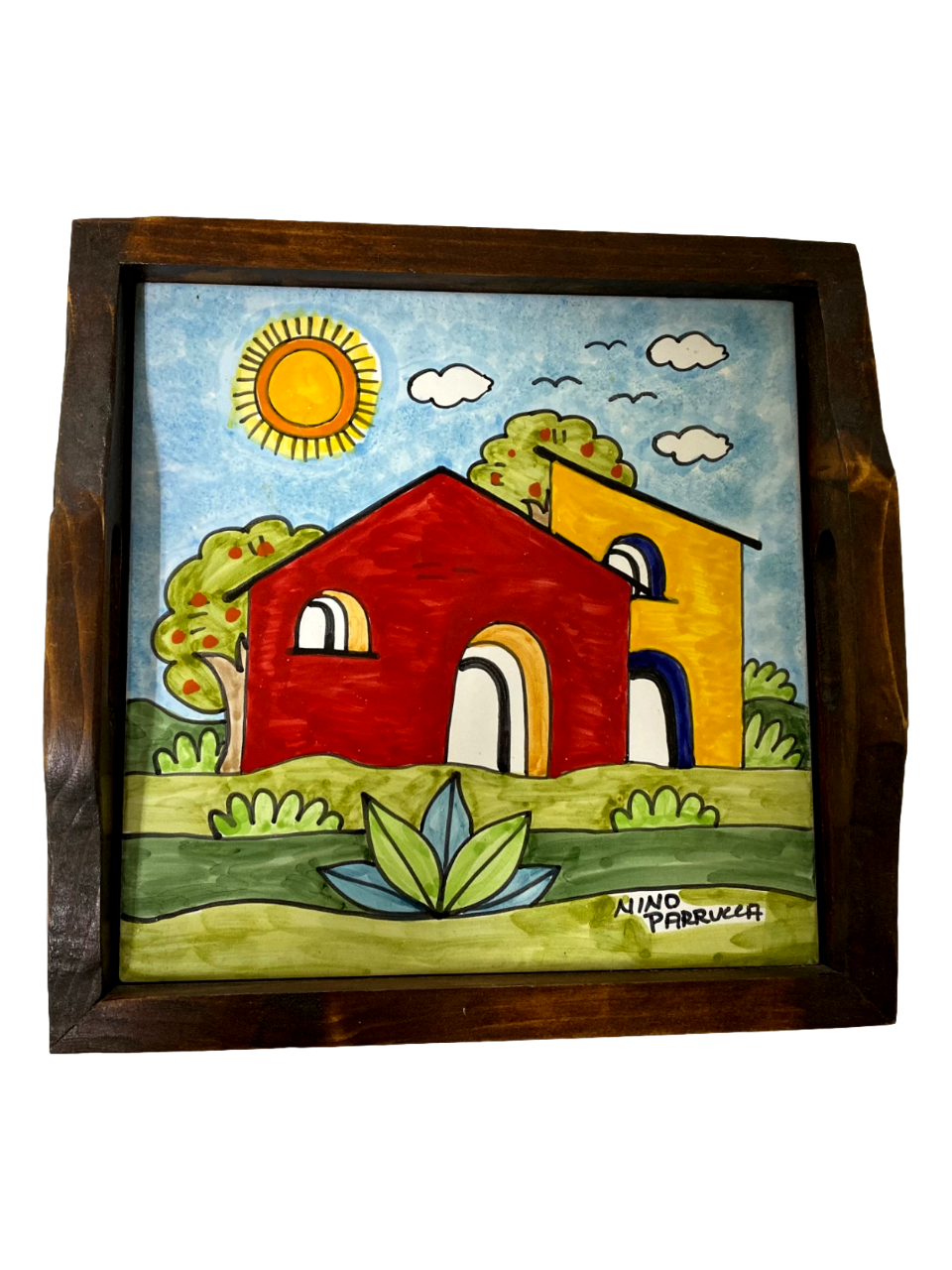 Vassoio piccolo in legno e ceramica Nino Parrucca