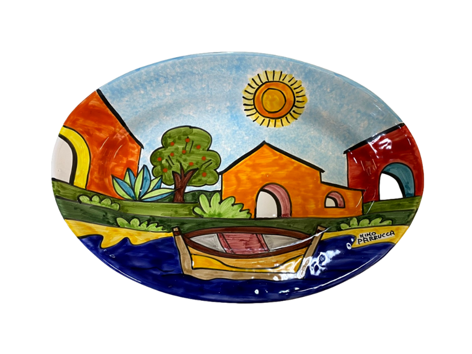 98/ A - Piatto Ovale 37x24 cm Vari decori Nino Parrucca