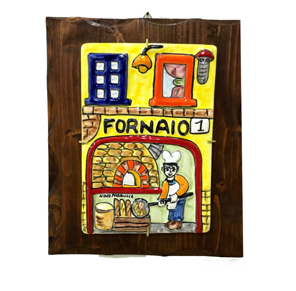 Targhe Mestiere a rilievo in ceramica e legno - Art.80/a Nino Parrucca