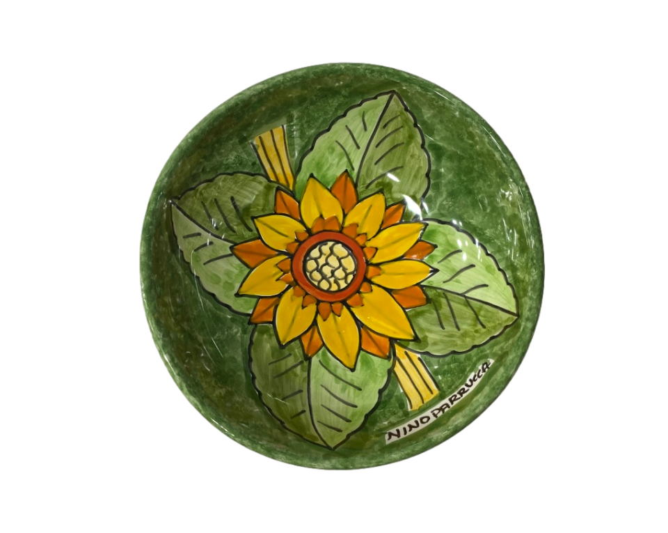 Ciotole varie misure Girasole fondo verde - Art. 53/a - 53 - 54 in ceramica Nino Parrucca