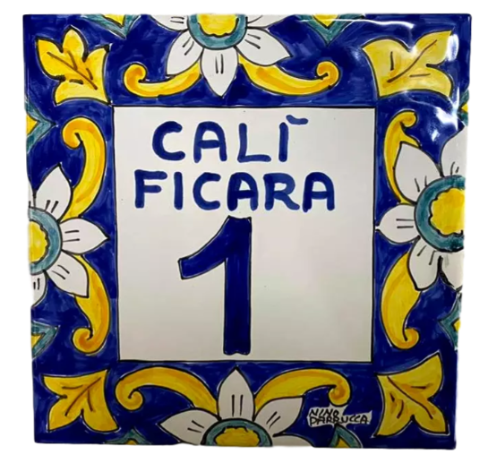 Piastrella cornice di fiori numero civico - cognomi Nino Parrucca