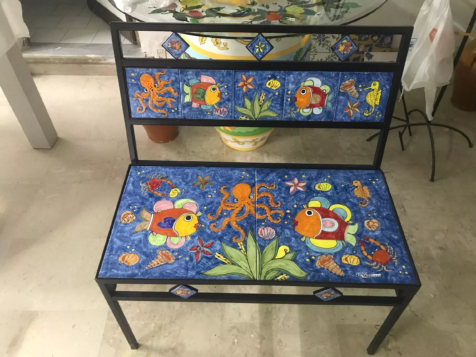 Panchina 2 Posti - vari decori Nino Parrucca in ferro e ceramica