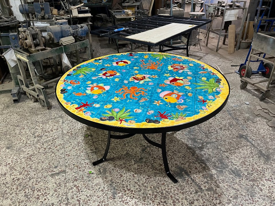 Tavolo rotondo da giardino 150 - Fondale Marino (verde smeraldo con sabbia) Nino Parrucca