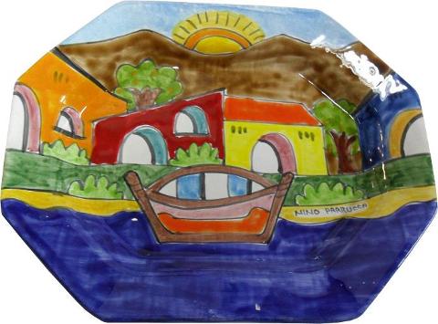 Piatto ottagonale fondo - varie misure e decori Nino Parrucca in ceramica