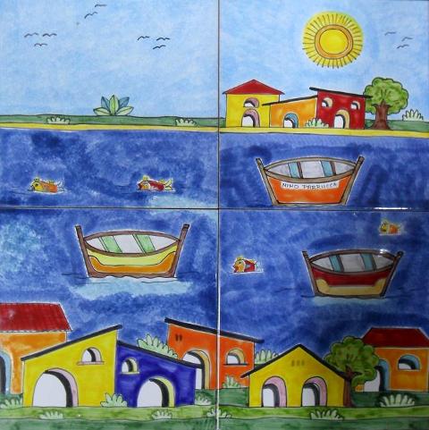 Pannelli artistici da 4 piastrelle Nino Parrucca in ceramica