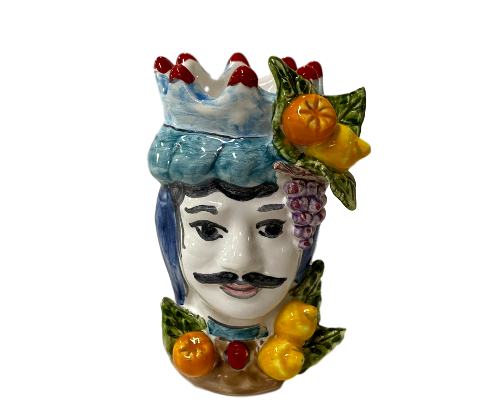 Testa di Moro con Frutta su corona e turbante in ceramica Nino Parrucca