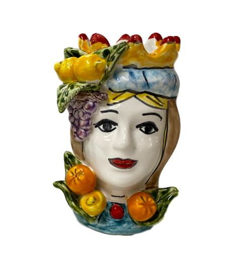 Testa di Moro con Frutta su corona e turbante in ceramica Nino Parrucca