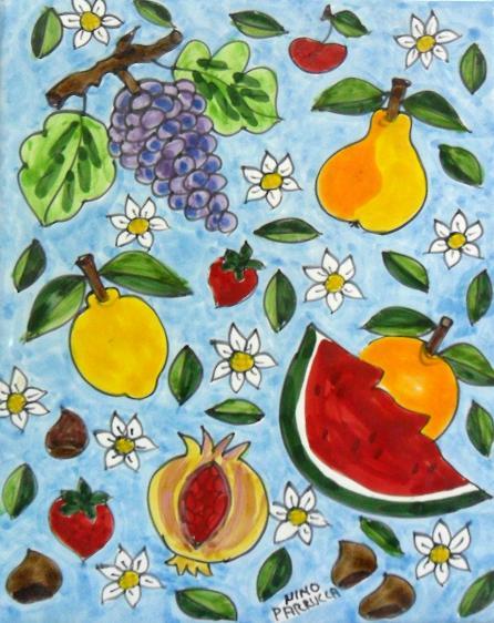 Piastrella in ceramica decoro frutta Nino Parrucca Rettangolare - Cod. 56