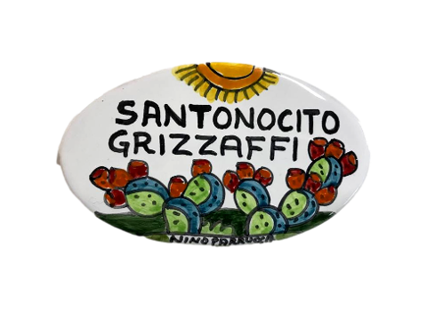 Piastrella personalizzata in ceramica decoro Pale di fichi fondo bianco Nino Parrucca