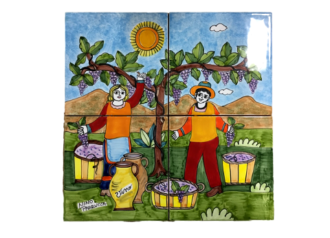 Pannello da 4 piastrelle in ceramica Nino Parrucca decoro 63: Vedemmia