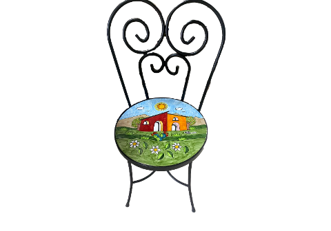 Tavolo cm.120x80 e/o Sedie  Paesaggio di casette con margherite NINO PARRUCCA